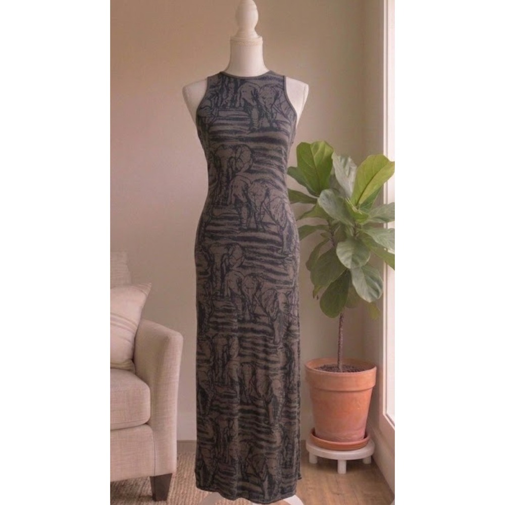 Mott50 Maxi Dress S Grey Elephant Print UPF 50+ Racerback Resort Travelwear Boho